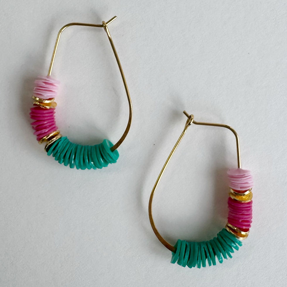 Thumbnail: Marcy - Beaded Recycled Trash Plastic Gold Oval Hoops