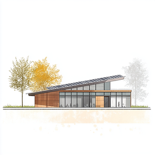 Vereinsheim mit Solardach und Pflanzen