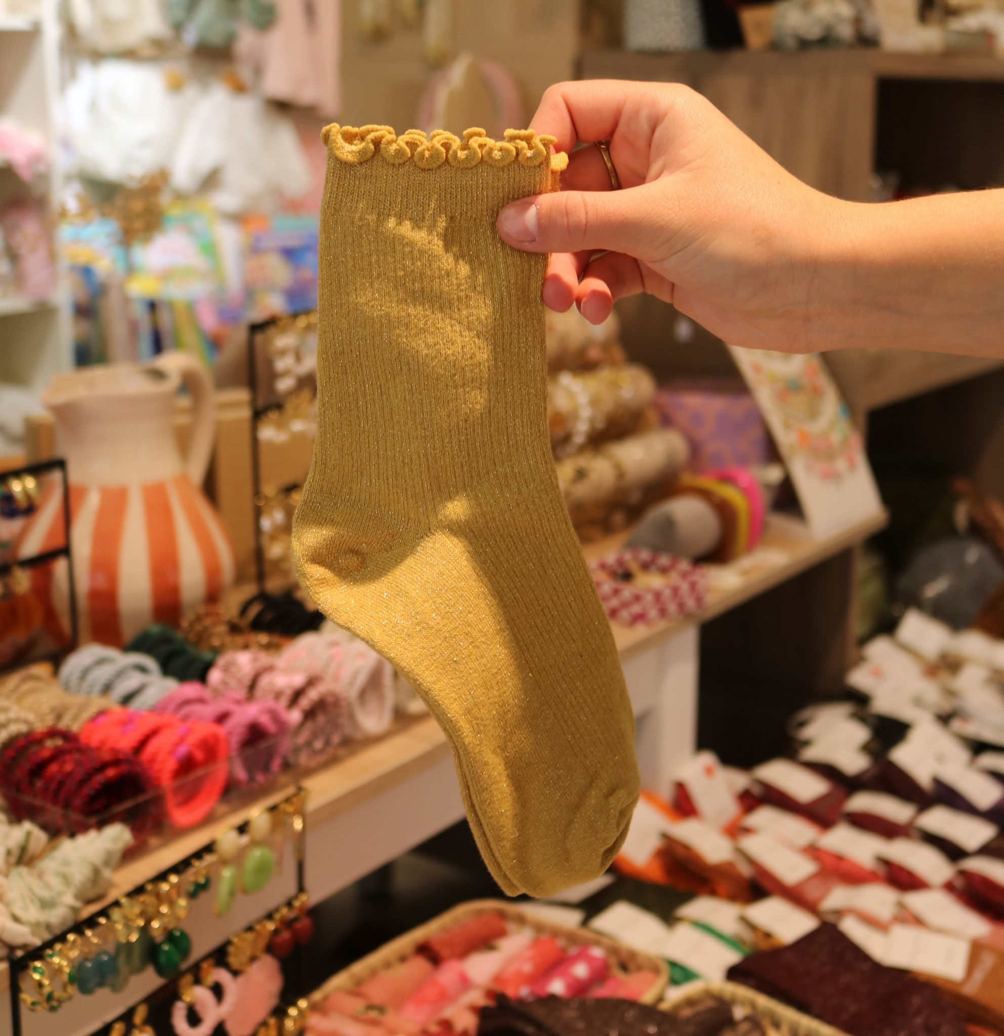 Chaussettes à paillettes originales femme unies jaune doré mile mila