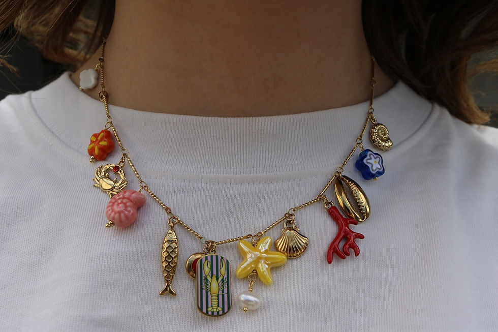 Collier original femme acier inoxydable doré avec breloques langouste mile mila