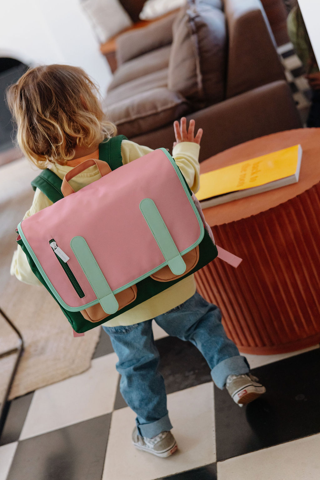 Sac à dos cartable original vert et rose Mini Bubblegum, 2 tailles enfant hello hossy