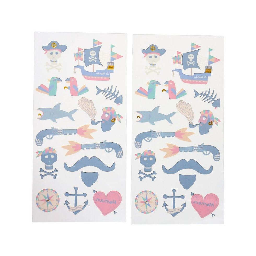 Set de 2 planches de tatouages originaux temporaires pirate enfant le petit souk