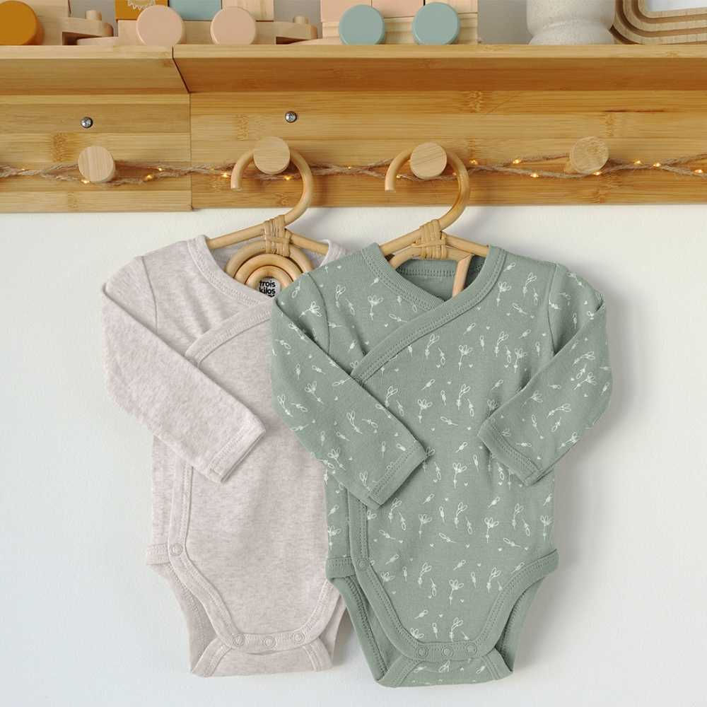 Lot 2 bodies naissance en coton épis de blé vert enfant trois kilos sept