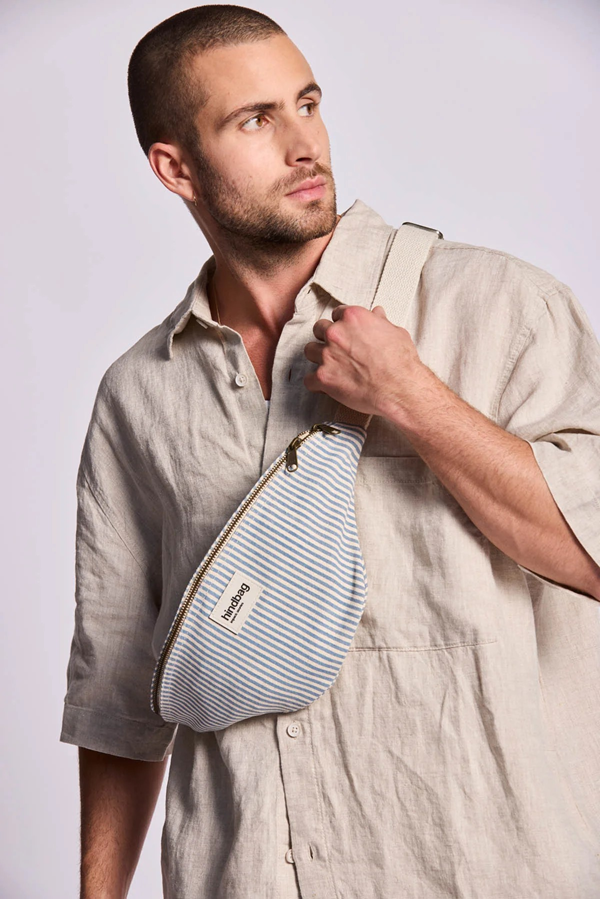 Sac à main banane original mixte Olivia rayures bleu Hindbag