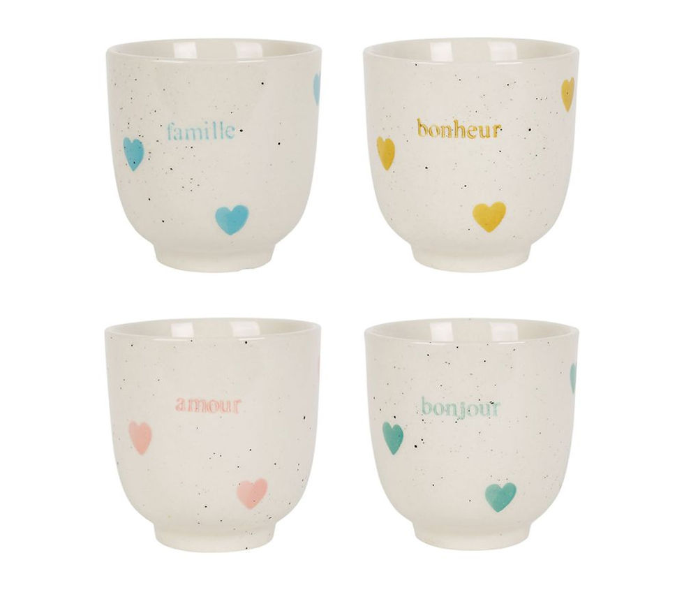 Coffret de 4 tasses à café originales écru moucheté, Famille jardin d'ulysse