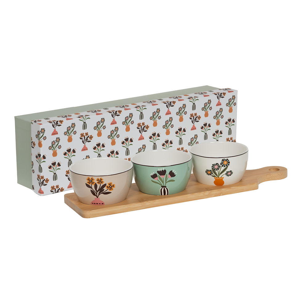 Coffret plateau apéro fleuris 3 bols, Bloom amadeus