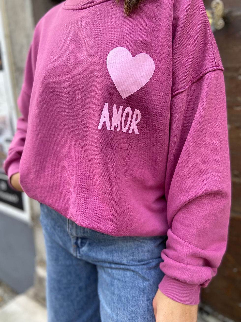 Pull original femme framboise amor cœur arty blush