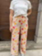 Pantalon fluide original femme imprimé jaune, Flower