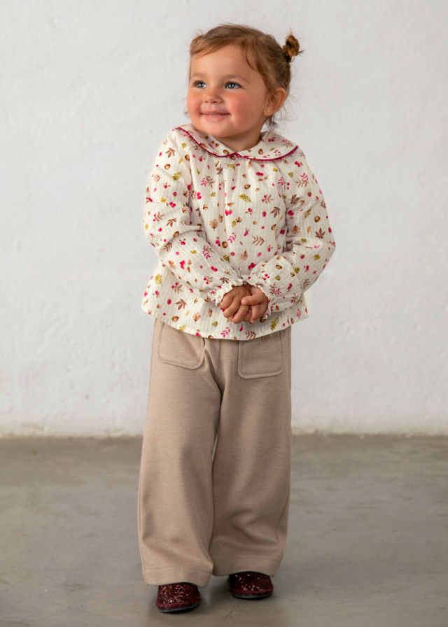 Blouse col claudine écru rose framboise enfant mayoral