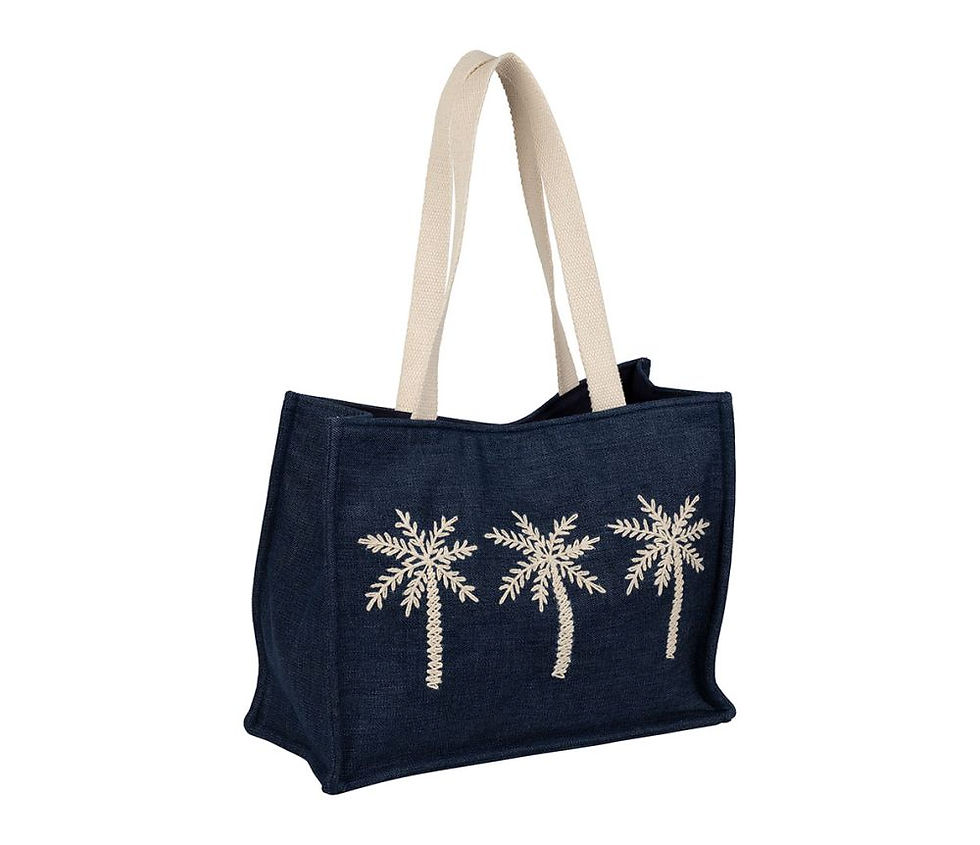 Sac à main bleu jean original femme brodé palmier, Medi sema design