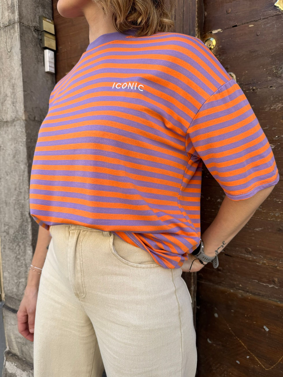 Miniature : T-shirt original femme Iconique rayé orange et violet, Nino
