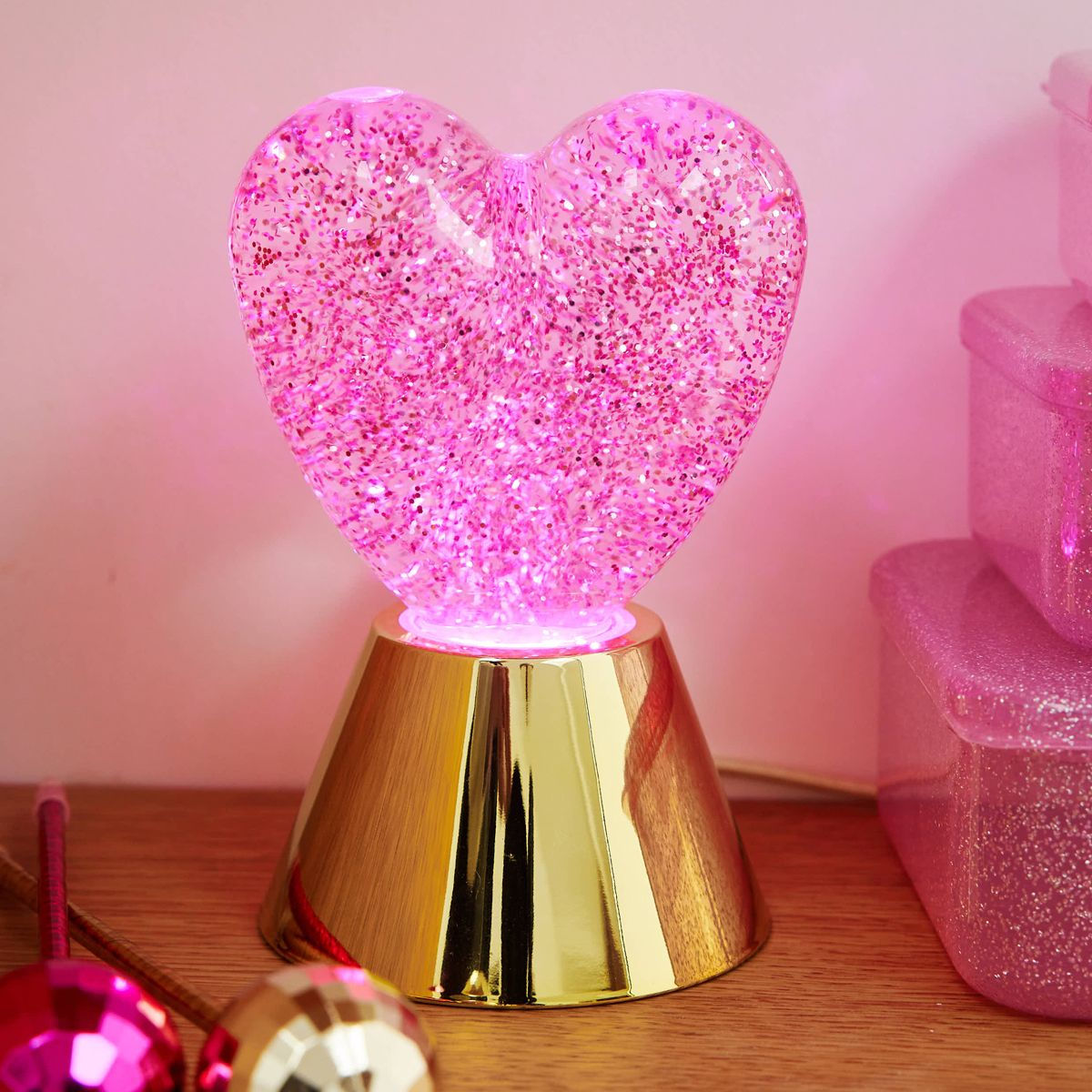 Lampe originale dorée cœur glitter paillettes roses le petit souk