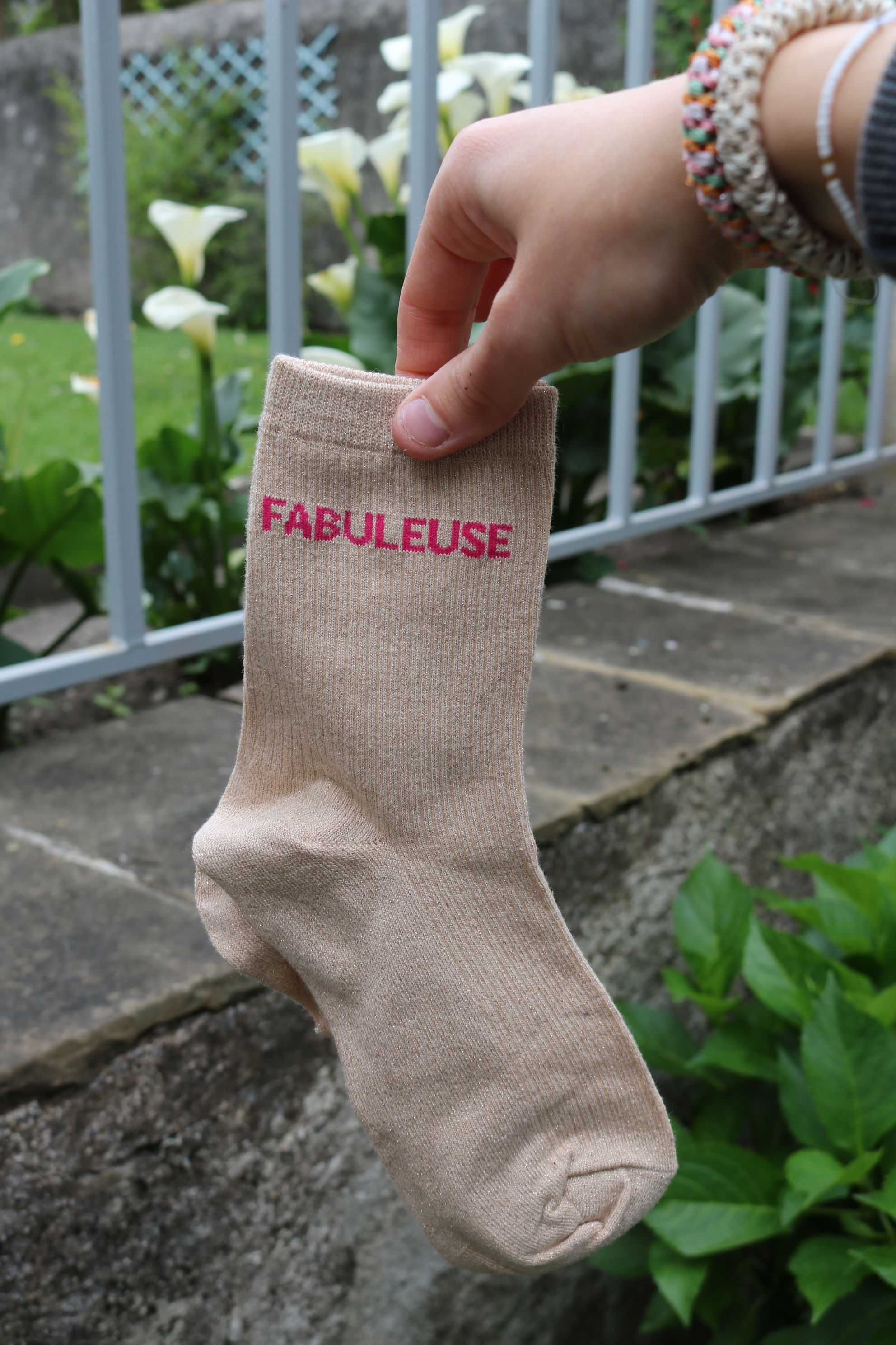 Chaussettes à paillettes originales femme beige, Fabuleuse