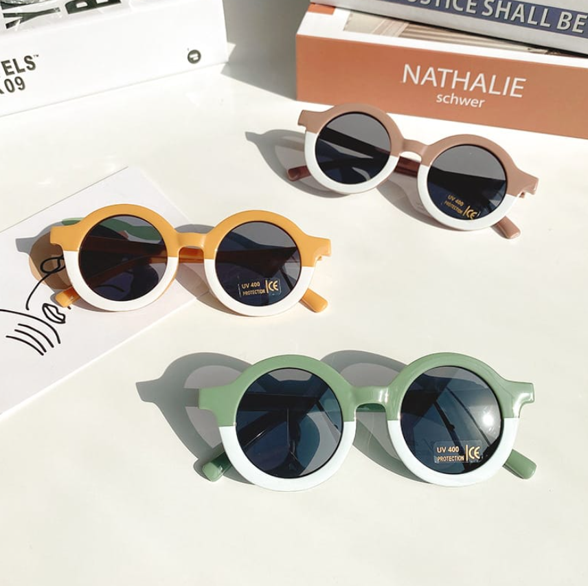 Lunettes de soleil originales bébé bicolore vieux rose et blanc enfant