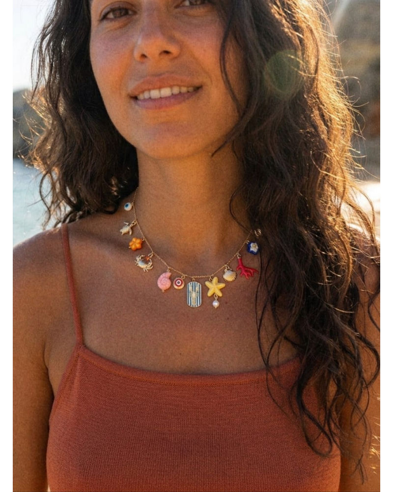 Collier original femme acier inoxydable doré avec breloques langouste mile mila