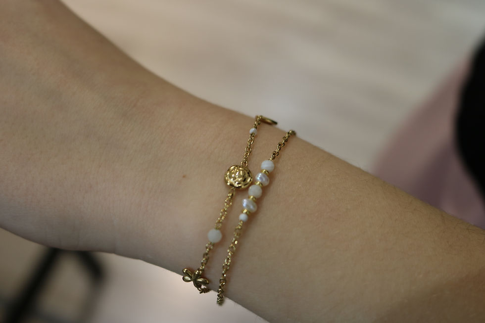 Bracelet original femme acier inoxydable doré, double rangs doré et blanc