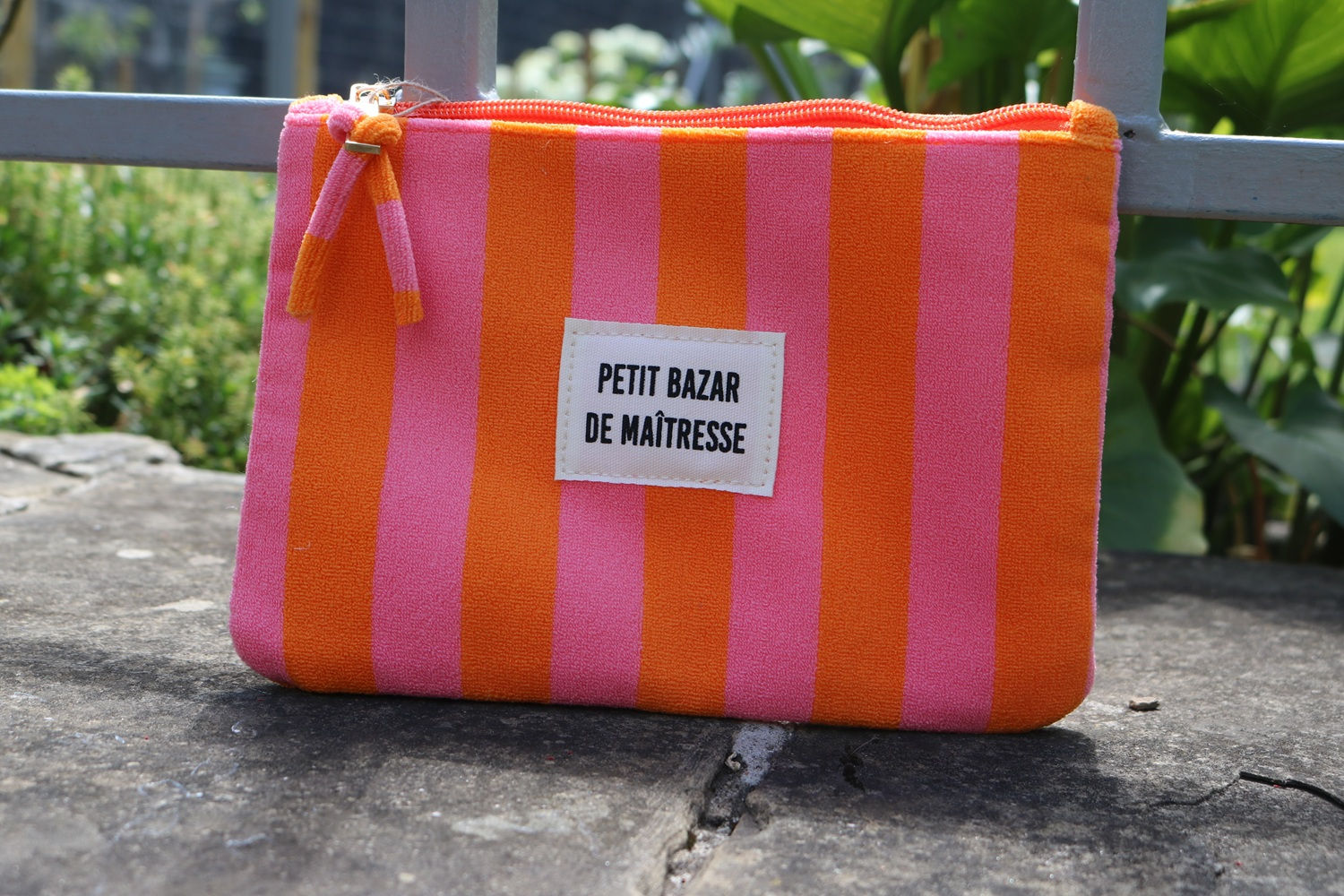 Pochette originale femme rayée orange et rose, Petit bazar de maîtresse mile mila