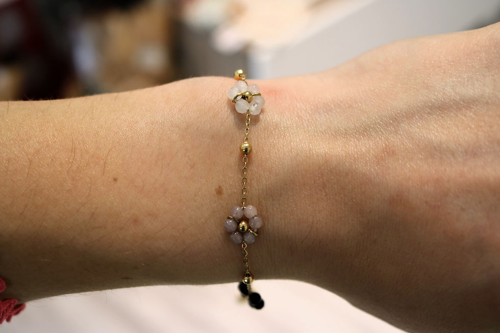 Bracelet original femme acier inoxydable doré, fleurs noires et blanches mile mila