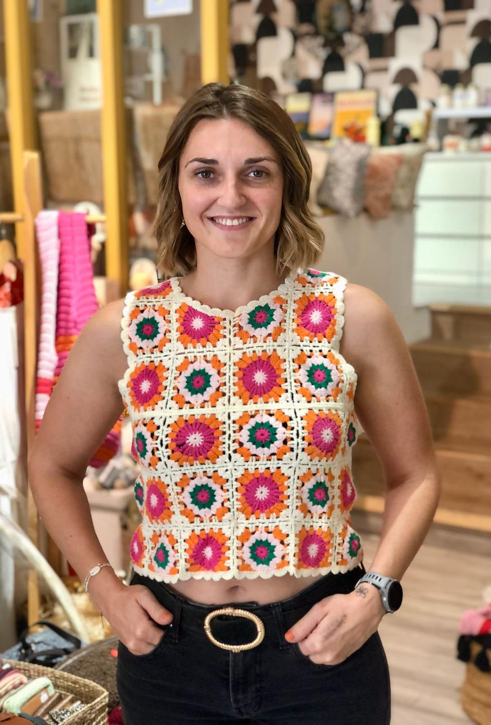 Top coloré original femme crochet en coton in april 1986