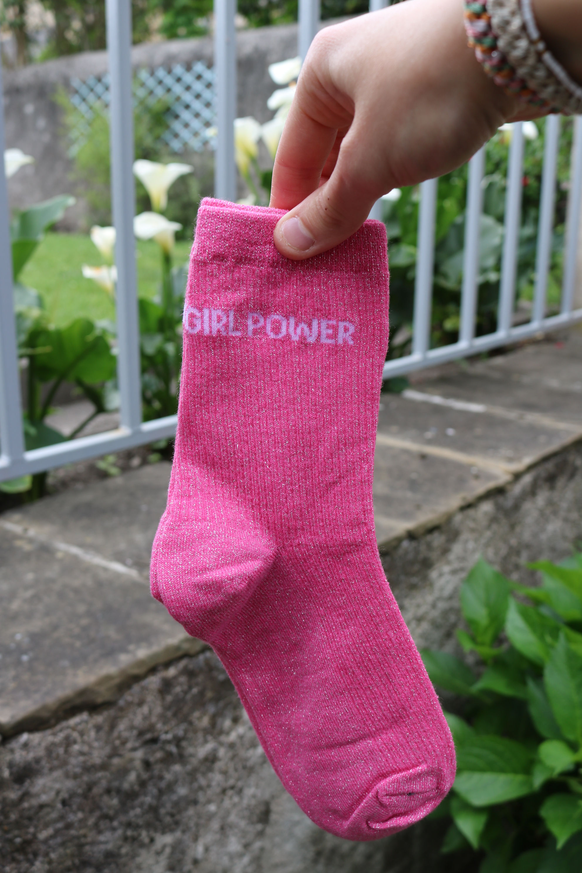 Chaussettes à paillettes originales femme rose foncé, Girl Power