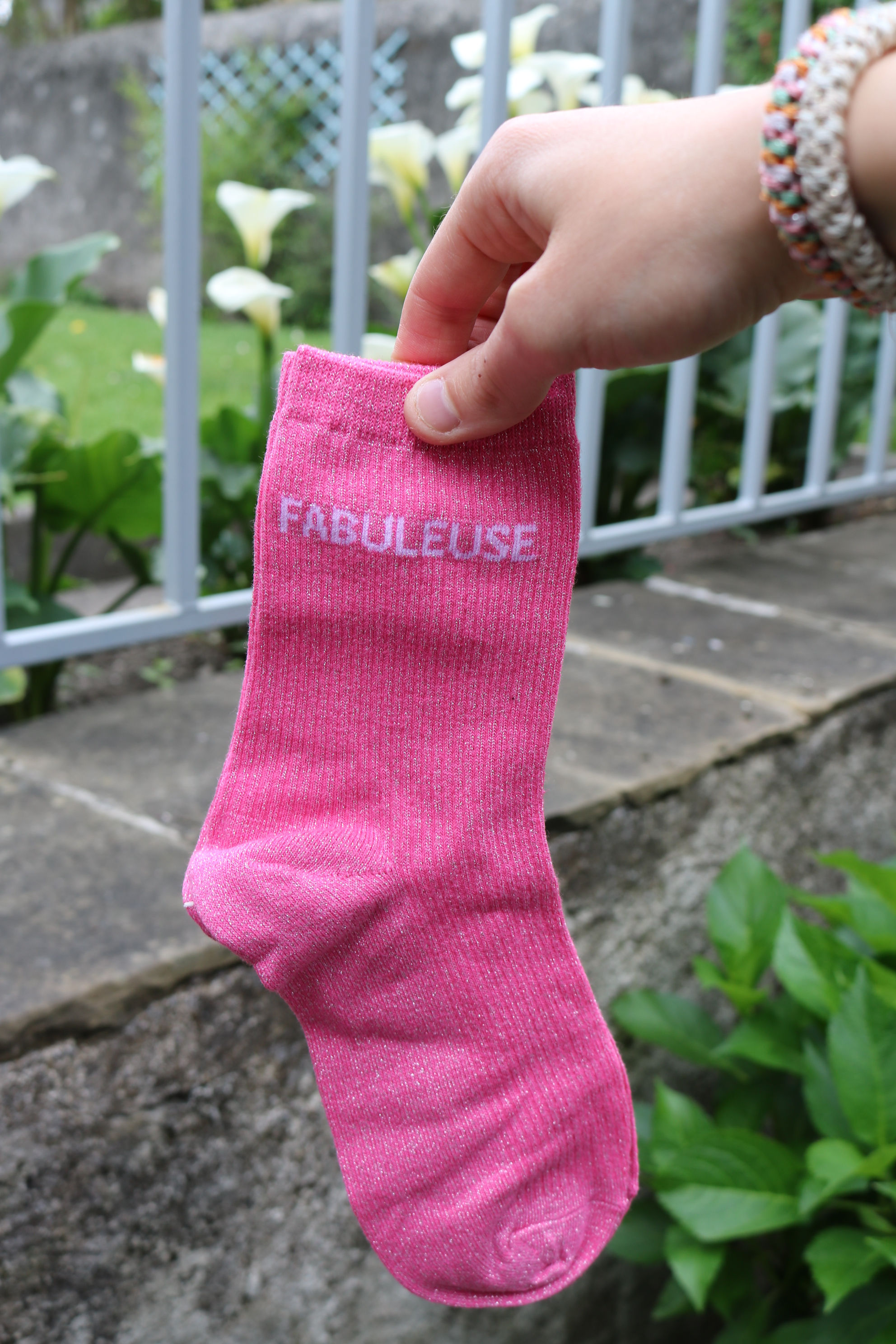 Chaussettes à paillettes originales femme rose foncé, Fabuleuse