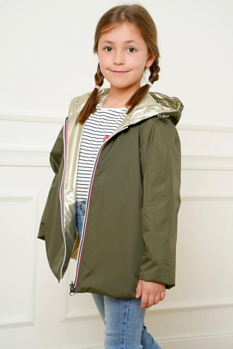Imperméable court rembourré original réversible vert kaki doré enfant laura jo
