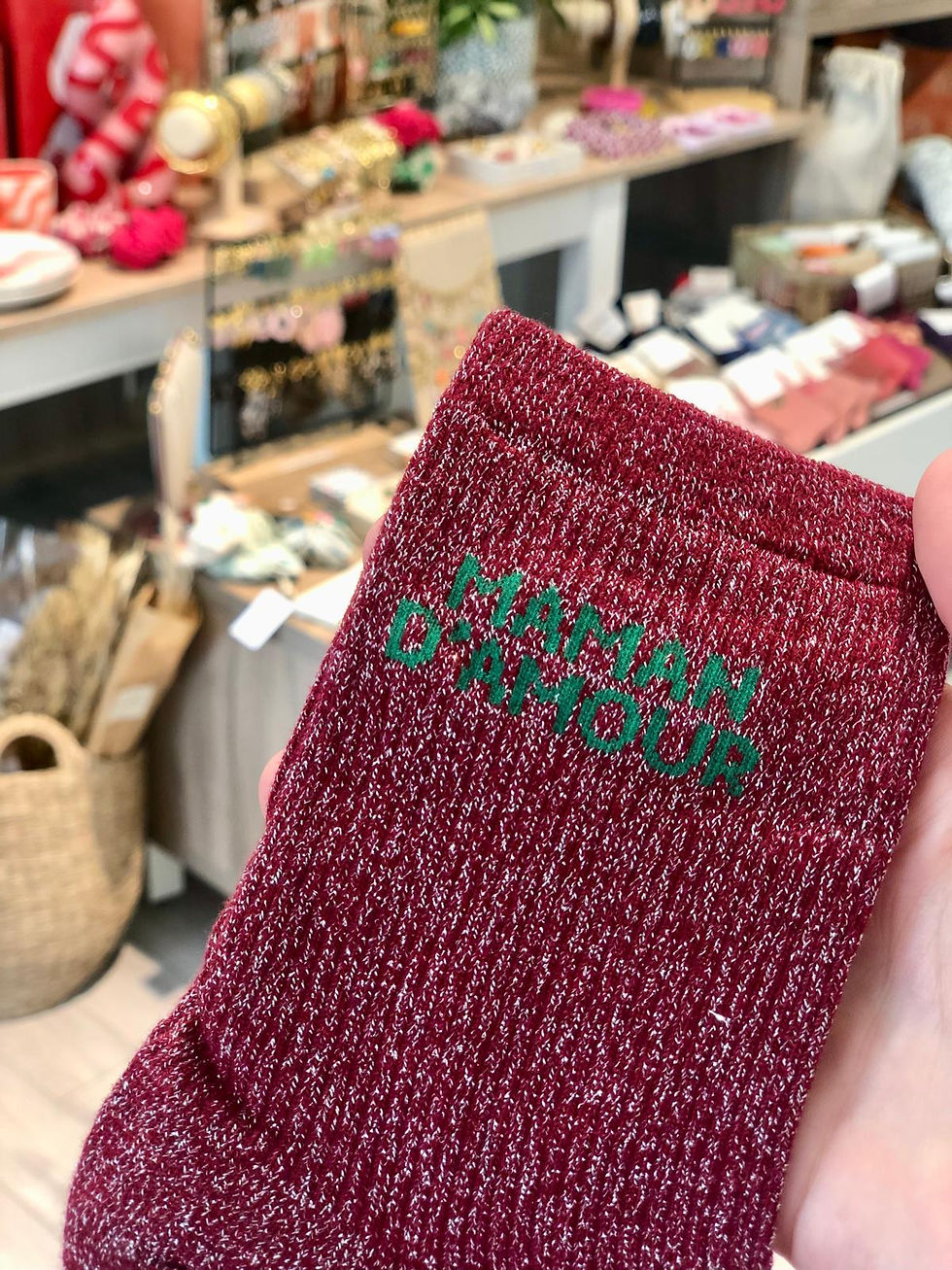 Chaussettes à paillettes originales rouge bordeaux maman d'amour mile milla