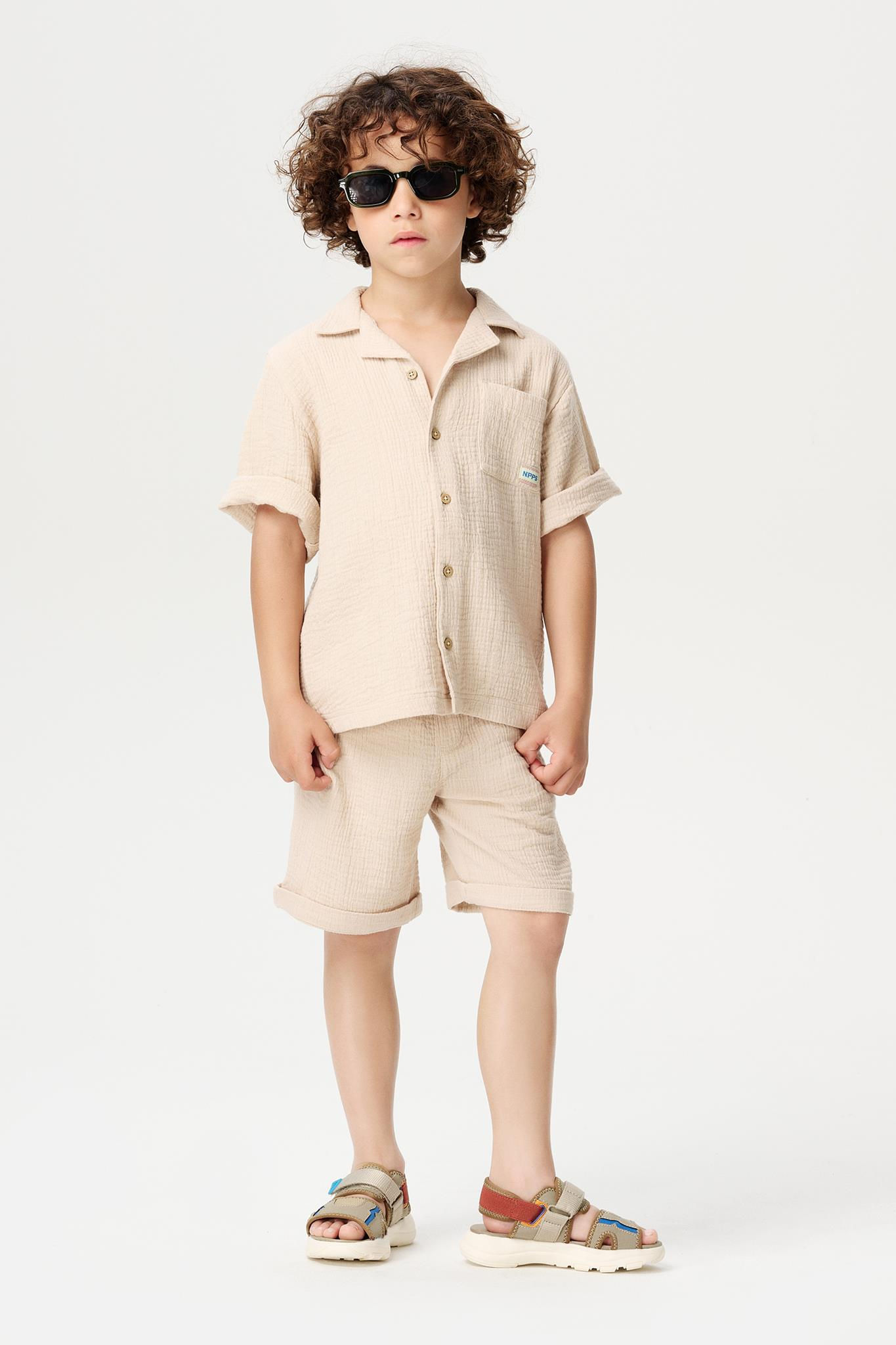 Chemise originale manches courtes garçon gaze de coton taupe Ladue enfant noppies