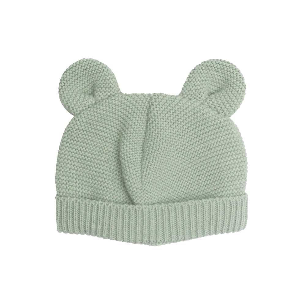 Bonnet naissance à oreilles en maille vert olive enfant trois kilos sept