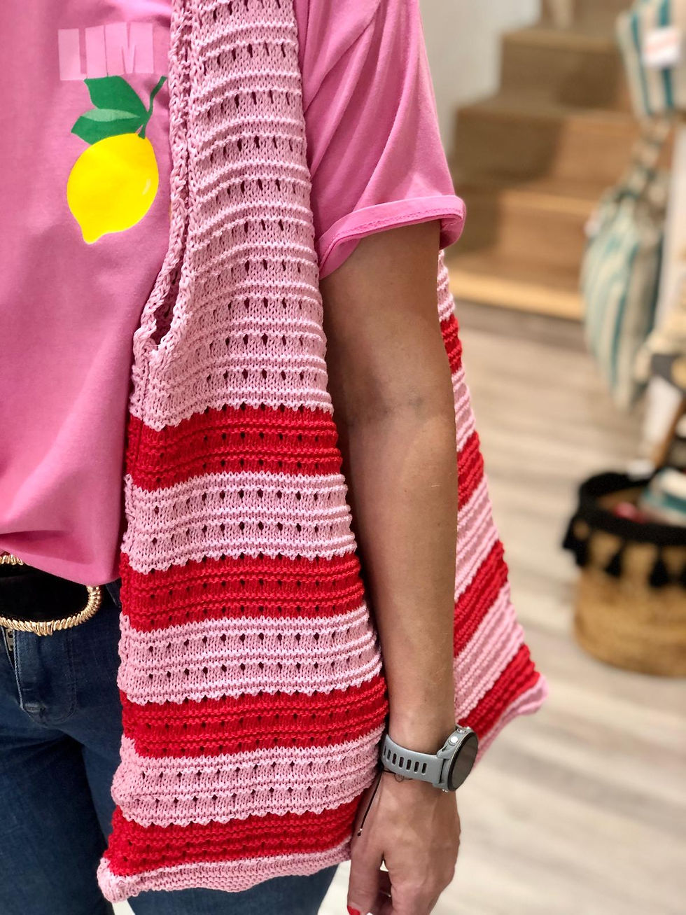 Sac à main original femme crochet rose rouge saison du vent