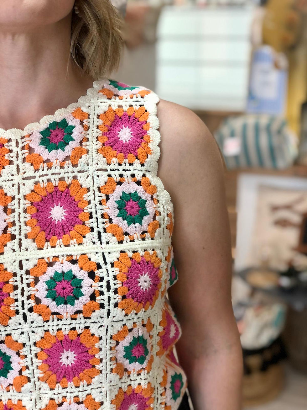 Top coloré original femme crochet en coton in april 1986