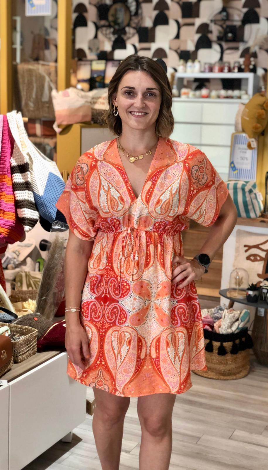 Robe courte originale colorée orange, Tello ikoone & bianca