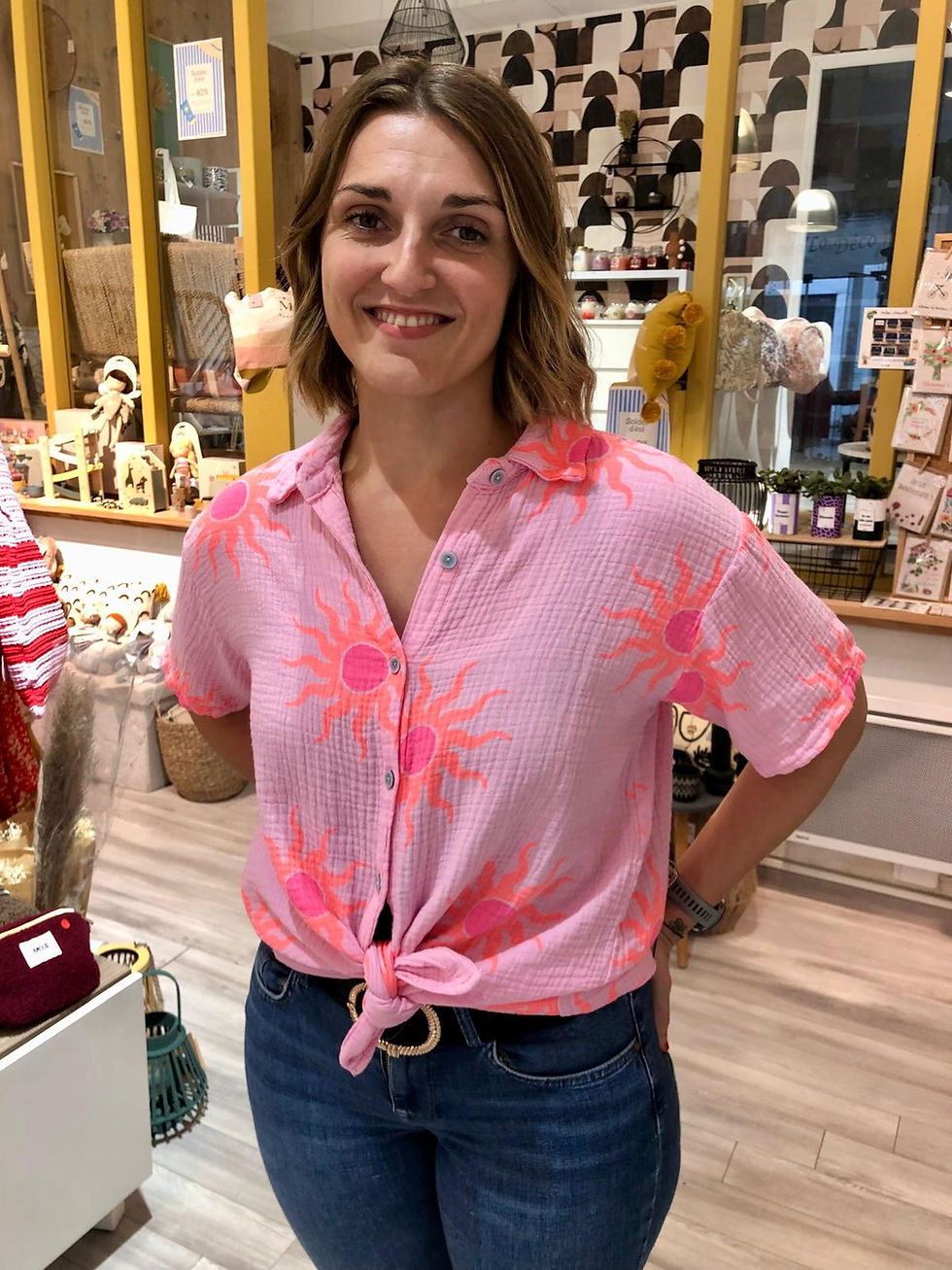 Chemise originale femme gaze de coton rose soleil saison du vent
