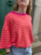 T-shirt original femme Iconique rayé orange et rose fushia, Nino