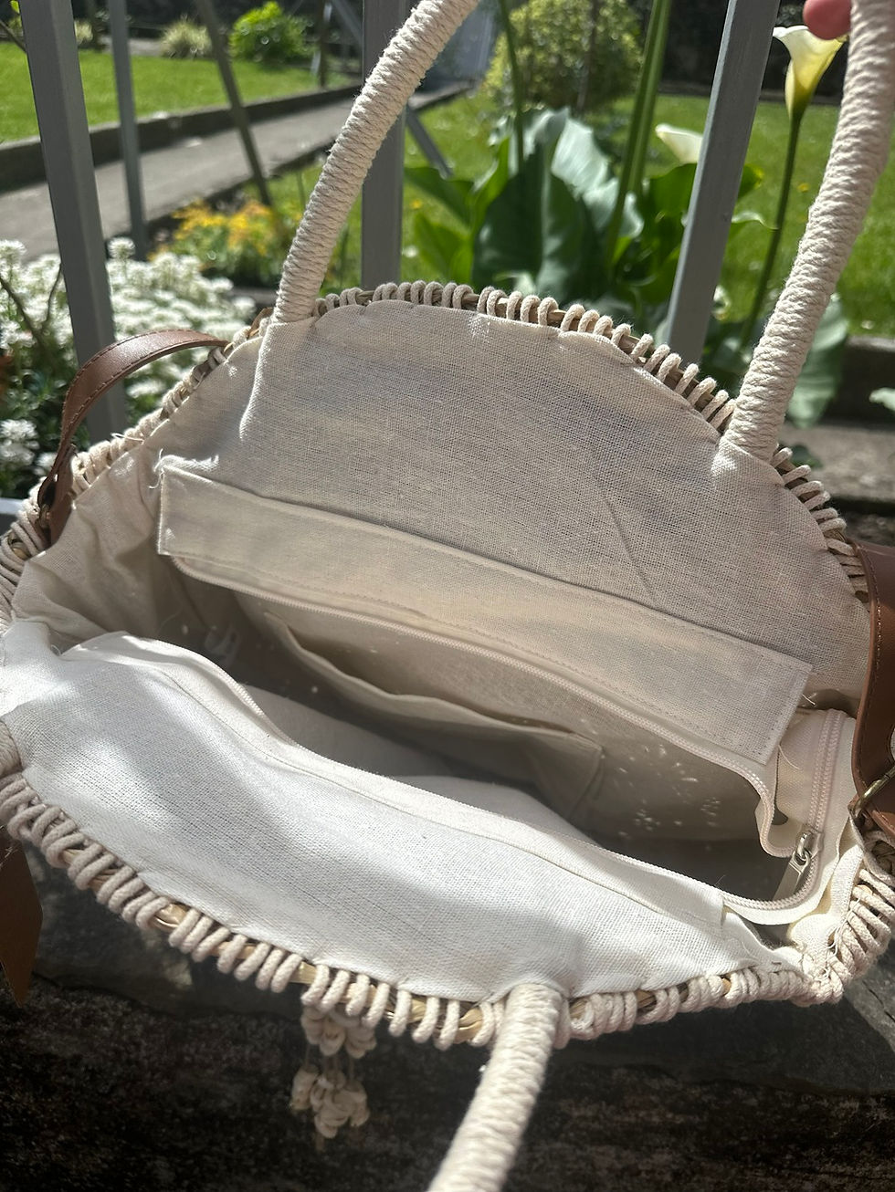 Miniature : Sac à main original femme paille et dentelle, coquillage