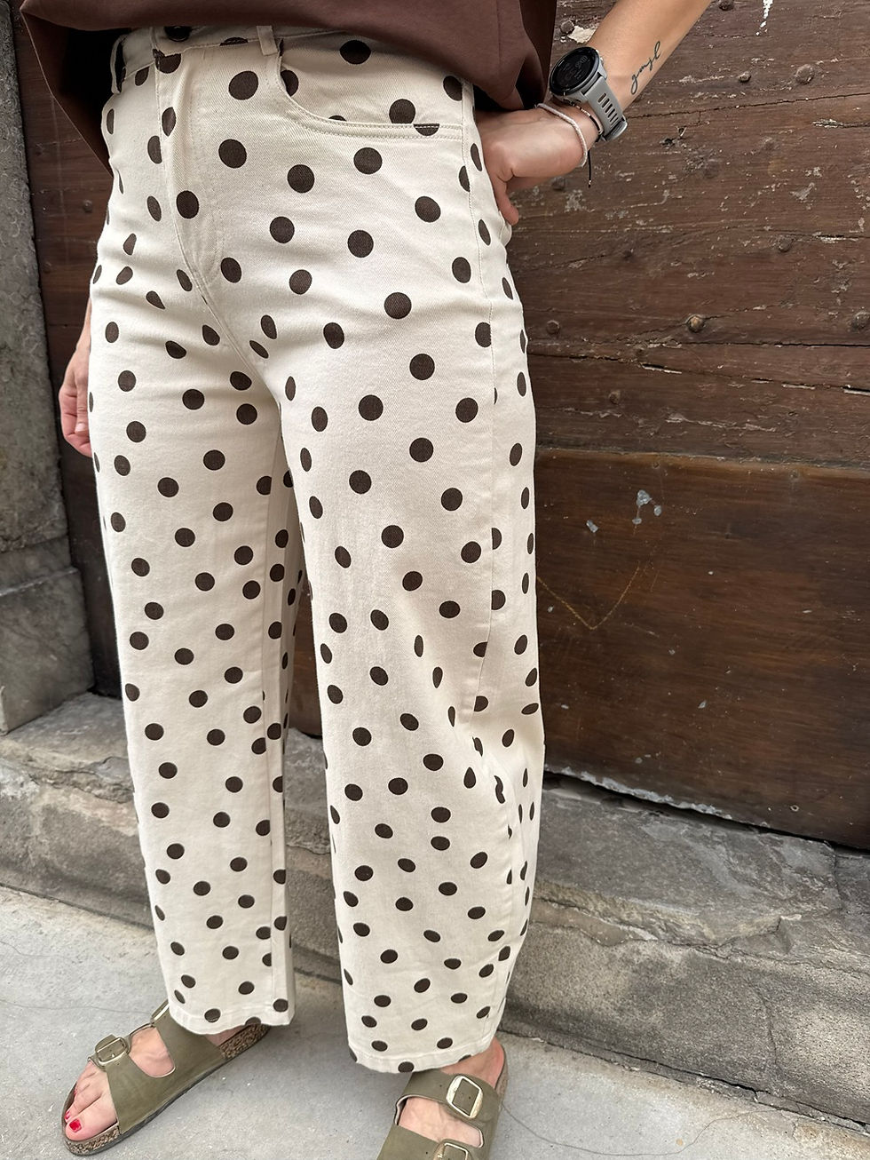 Pantalon original écru à pois marron, Paula
