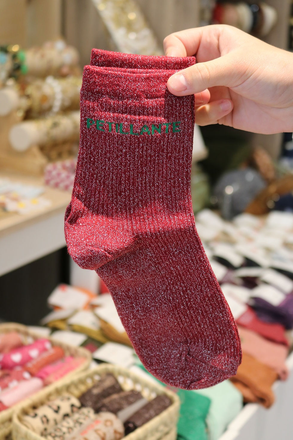 Chaussettes à paillettes originales femme rouges Pétillante mile mila