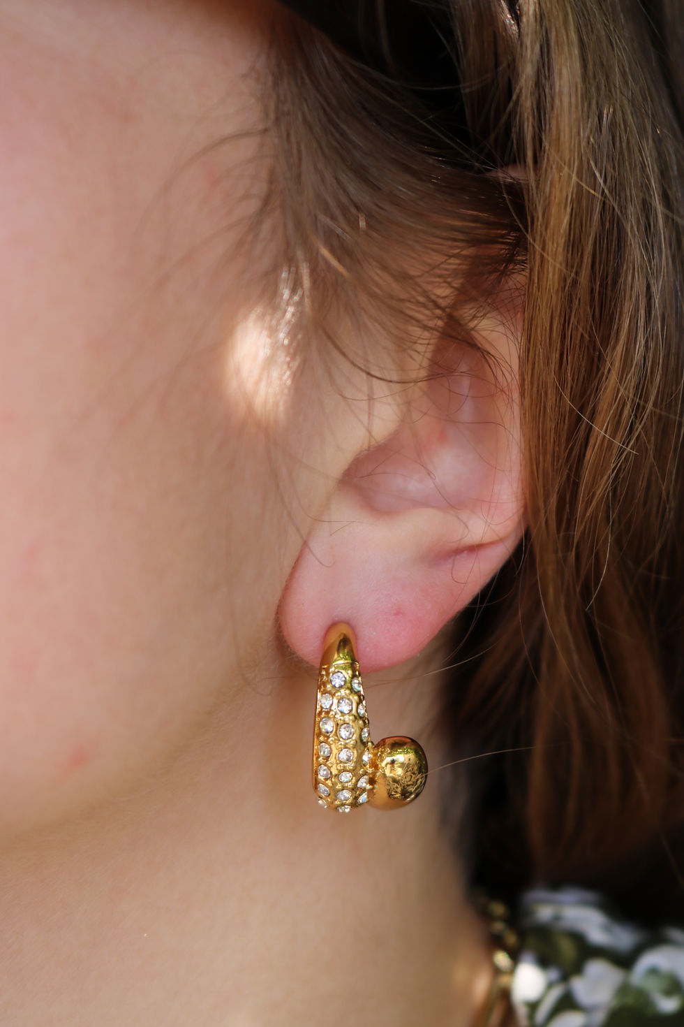 Boucles d'oreilles originales femme acier inoxydable dorées, créoles double gouttes strass