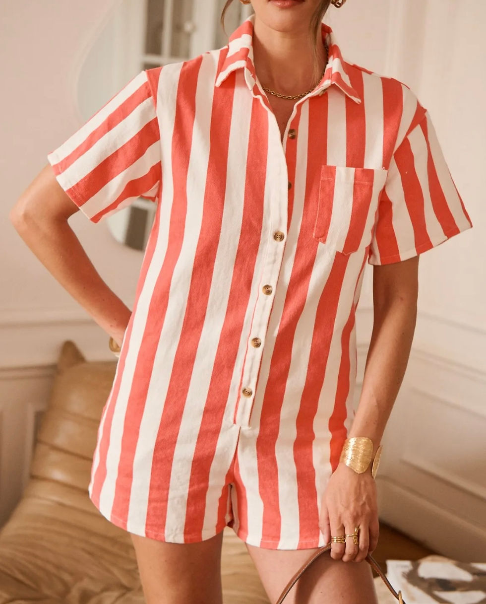 Miniature : Combishort originale femme rayée rouge, coupe droite in april 1986