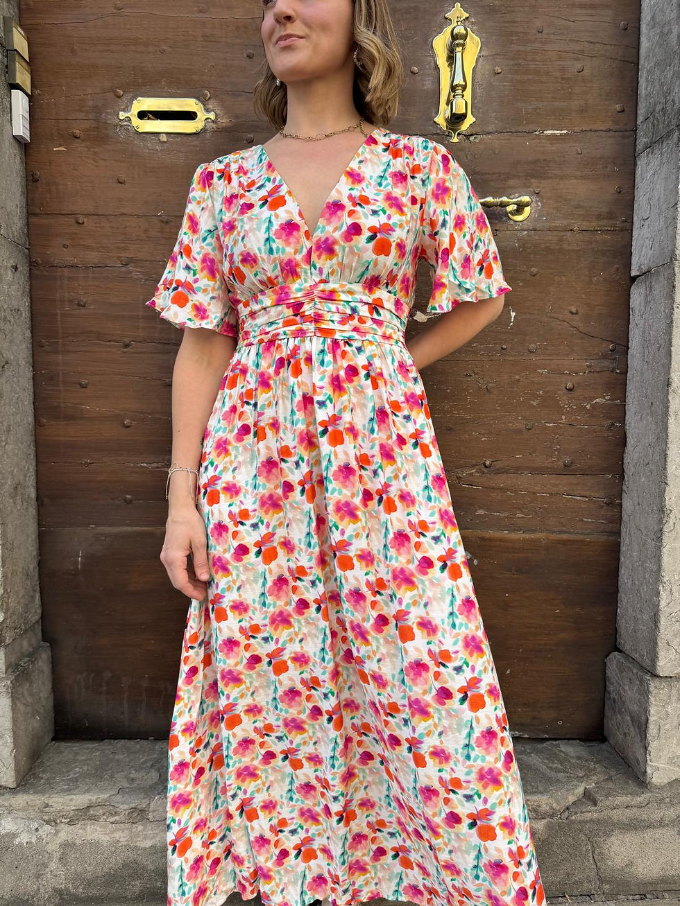 Robe longue originale femme colorée à fleurs, Alessio