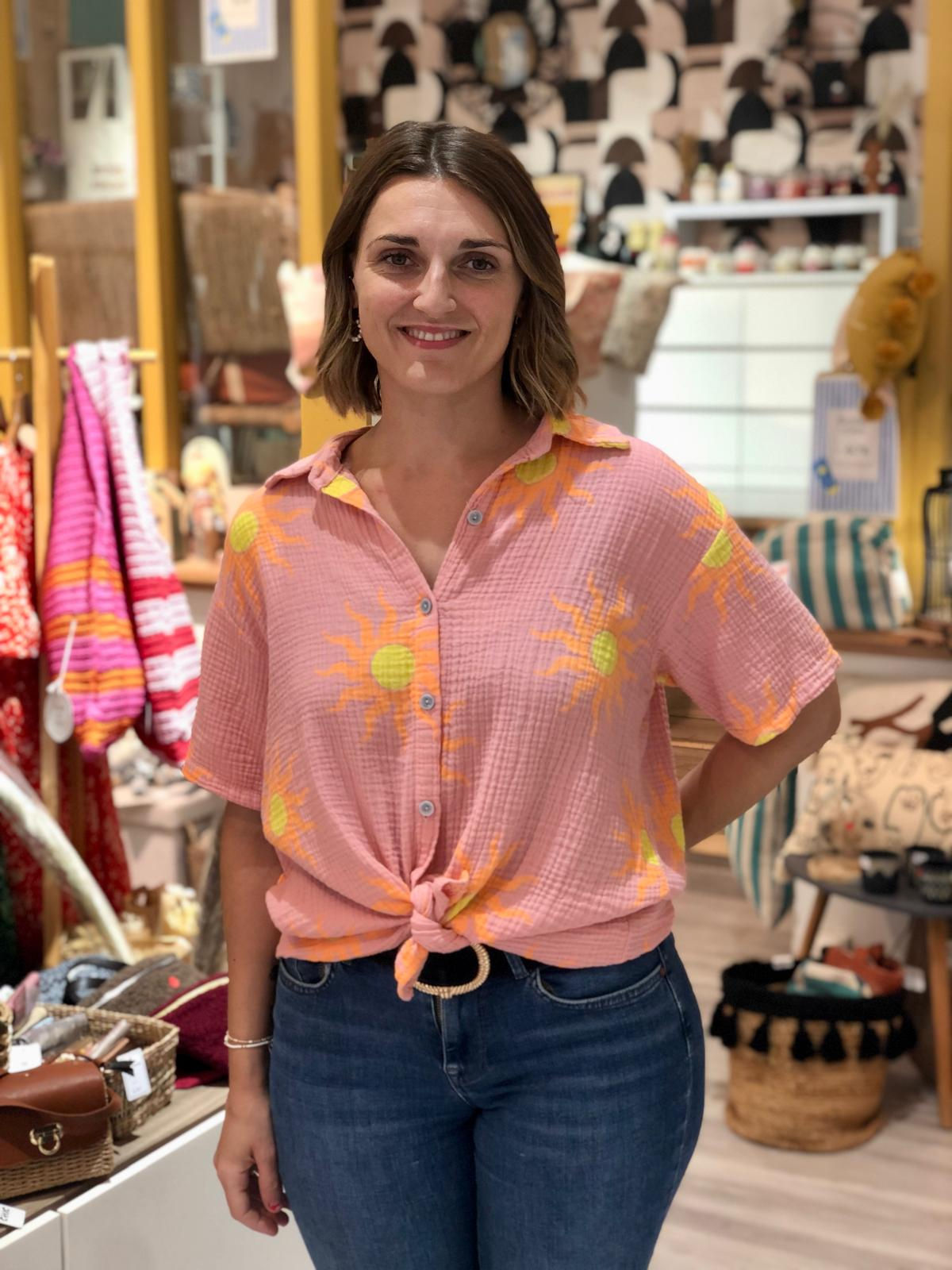 Chemise originale femme gaze de coton saumon soleil saison du vent