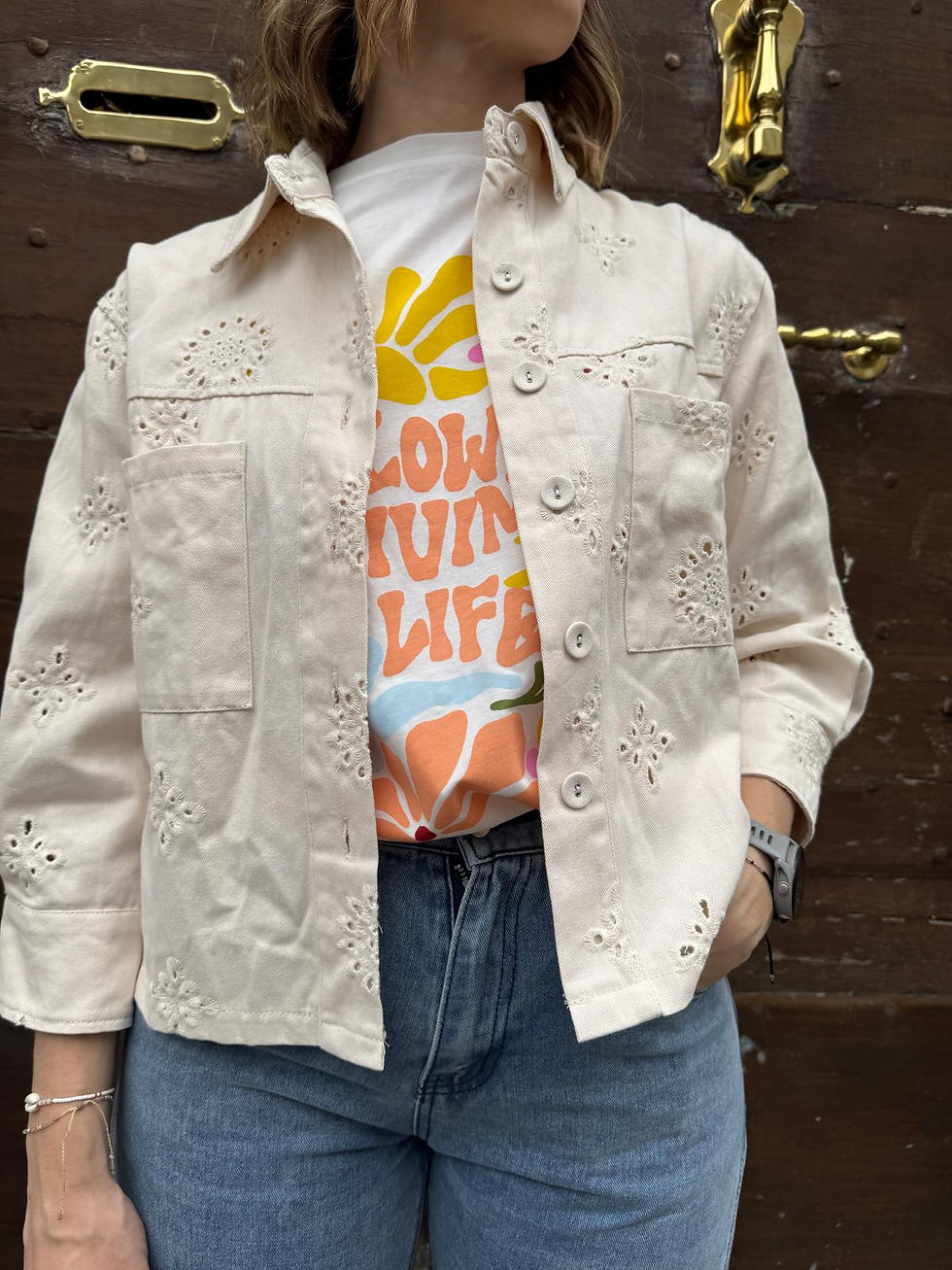 Miniature : Veste originale femme écru ajourée, Célia coton season
