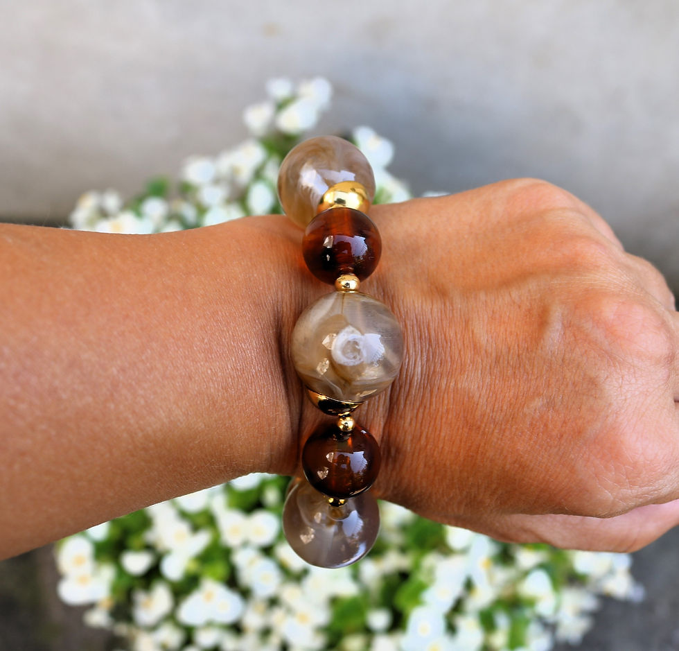 Bracelet original femme acier inoxydable doré, élastique marron emily