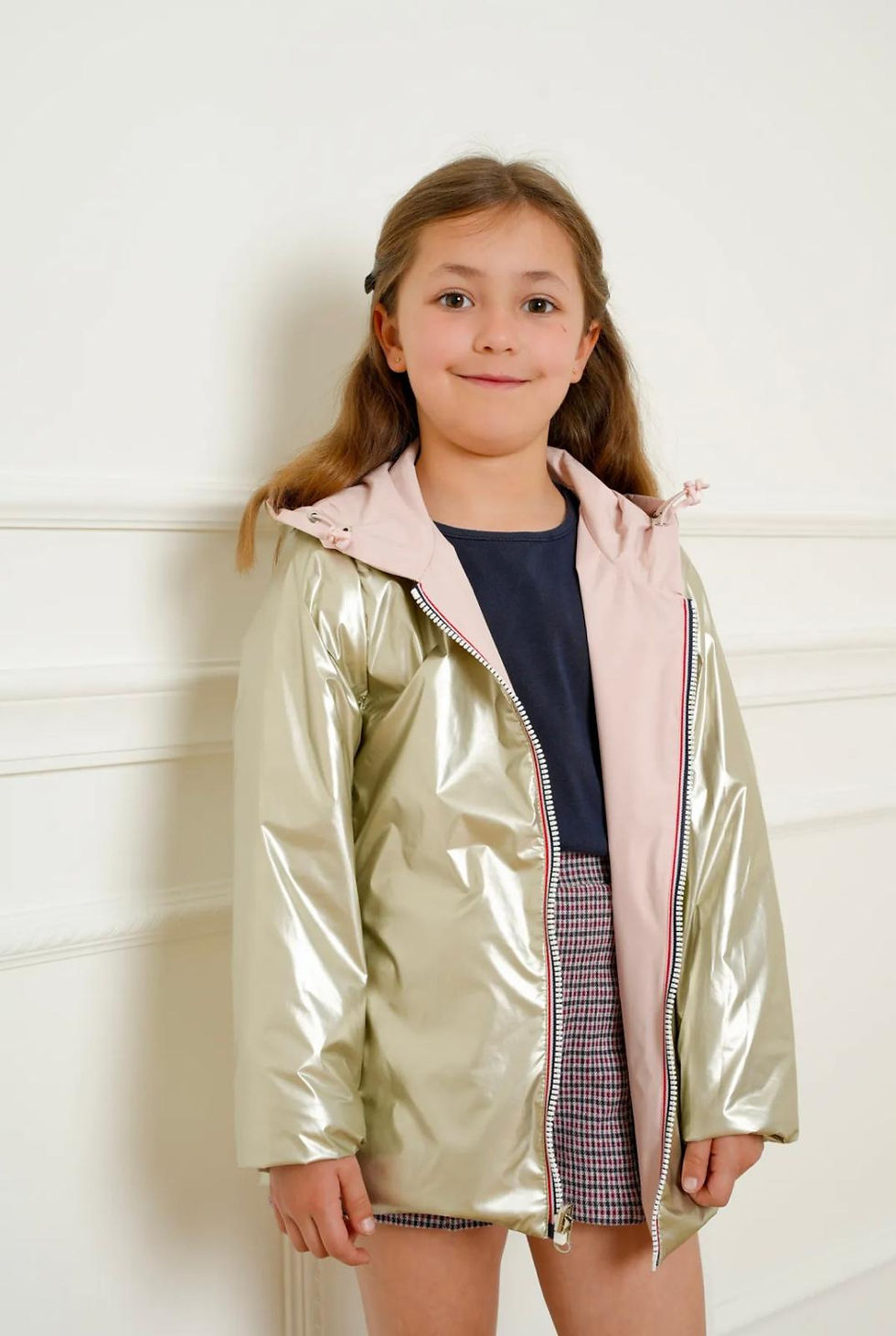 Imperméable court rembourré original réversible rose doré enfant laura jo