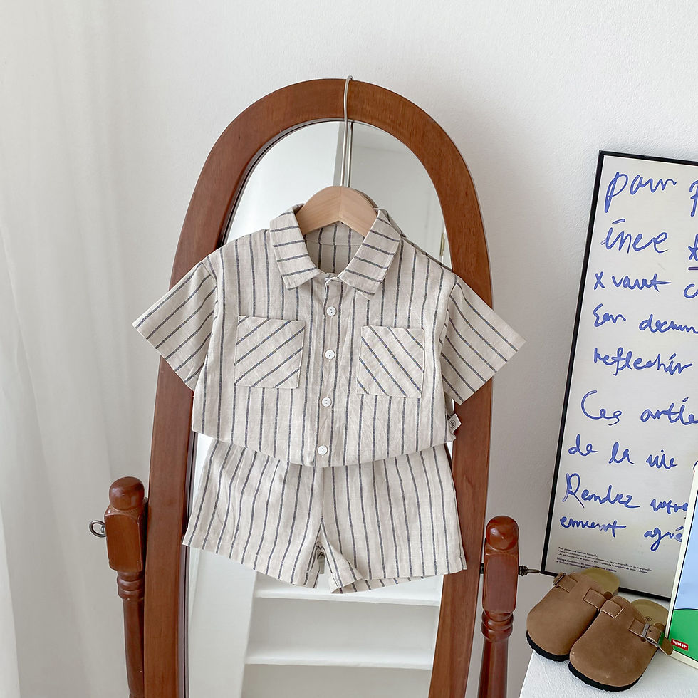 Miniature : Ensemble bébé chemise et short rayé original enfant apple bébé