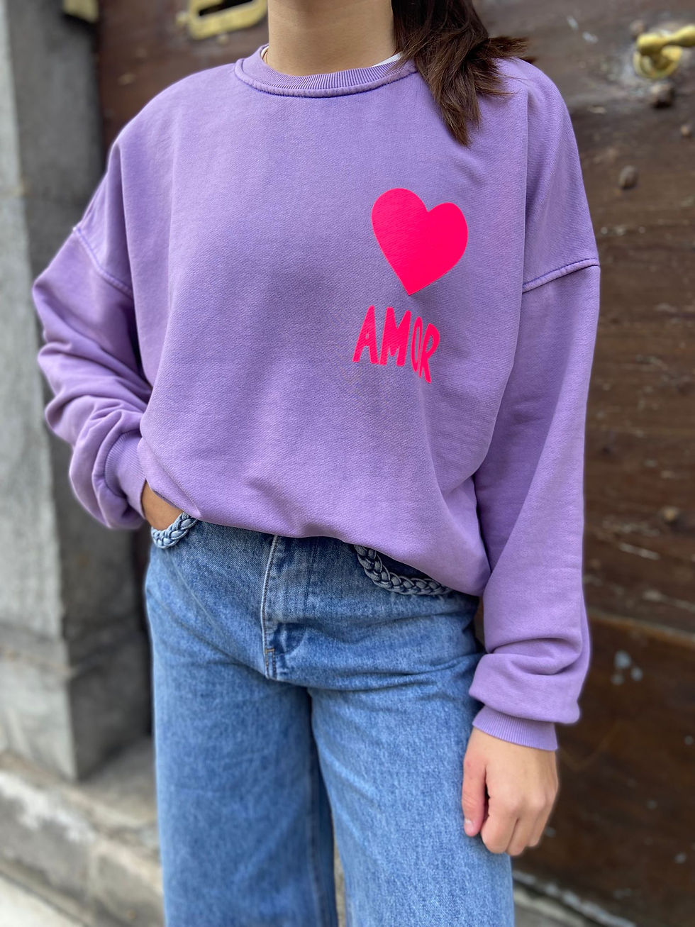 Pull original femme violet amor cœur arty blush