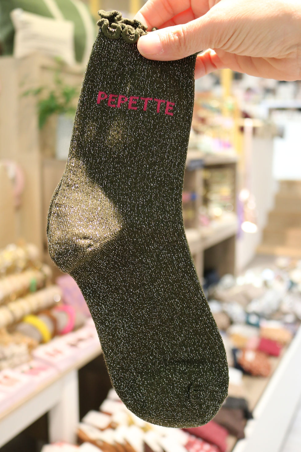 Chaussettes à paillettes originales femme vert kaki pepette mile mila