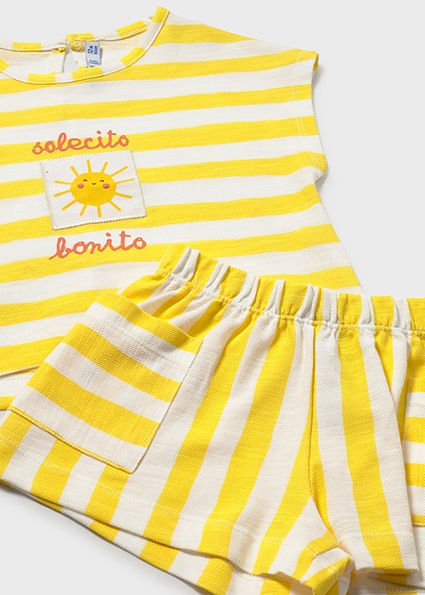 Ensemble rayé jaune Solecito Bonito short et t-shirt enfant mayoral