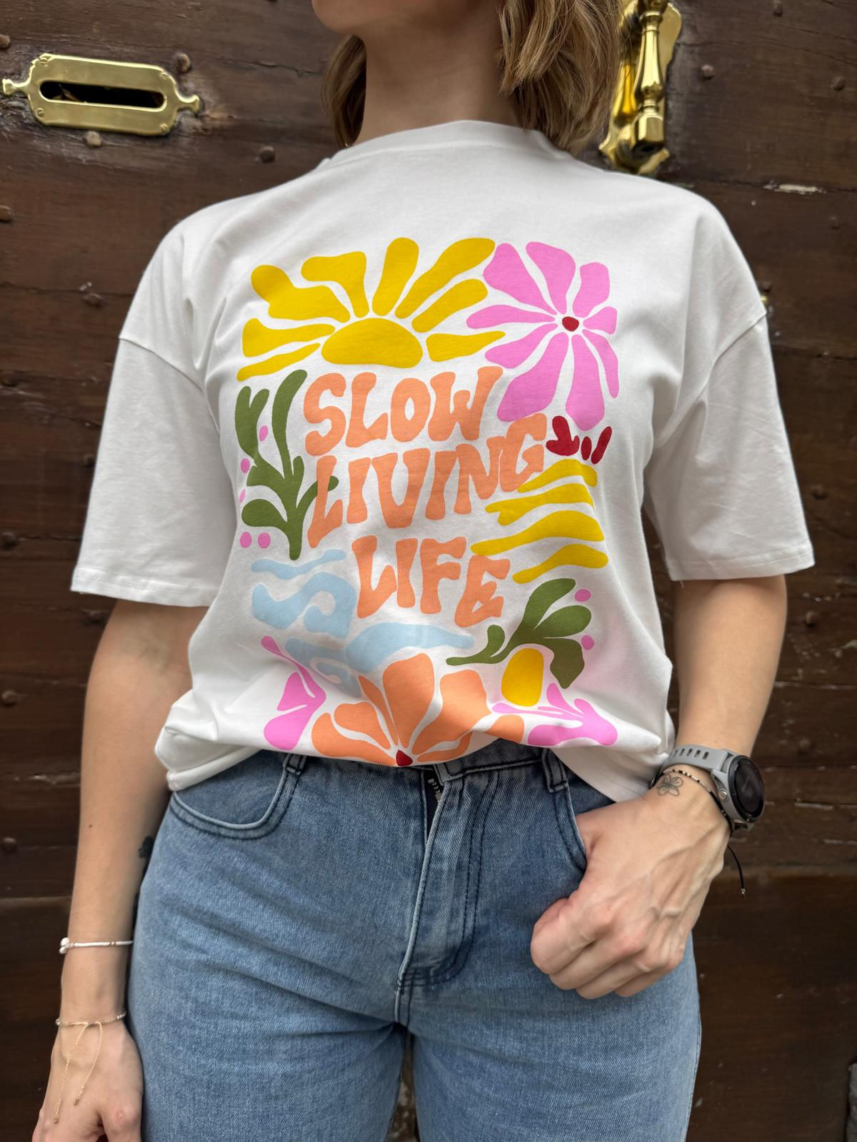 T-shirt original femme Slow living life multicolore, Melissa coton season
