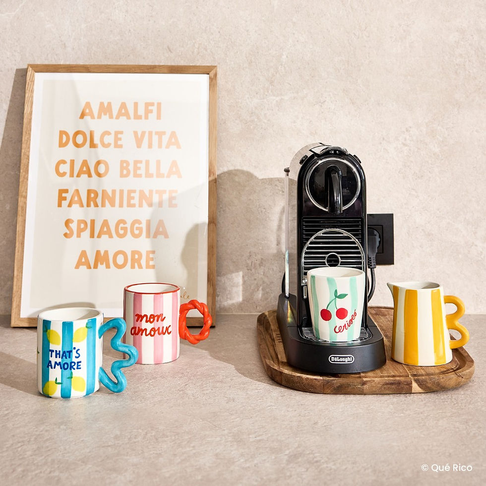 Mug original coloré rayé bleu citron that's amore, Gael qué rico